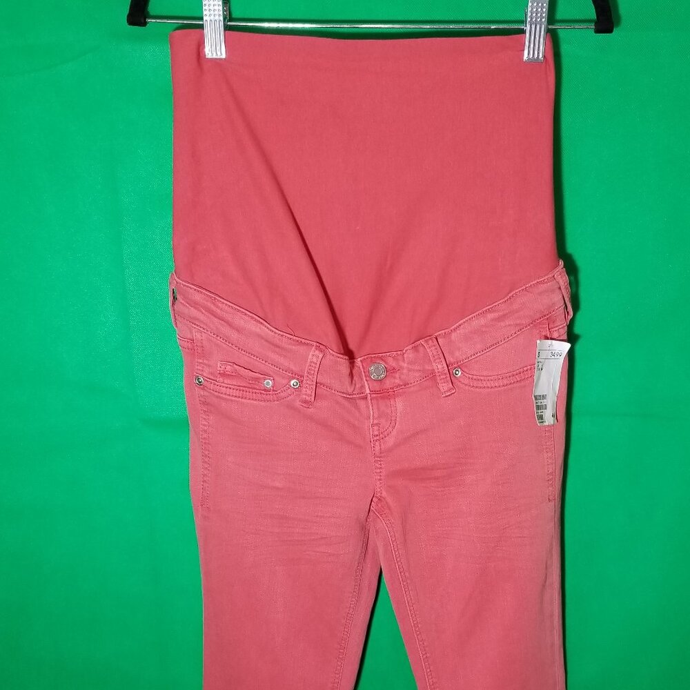 H&M Denim Maternity Jeans Size 4 Pink Low Rise Skinny High Rib Stretch NWT